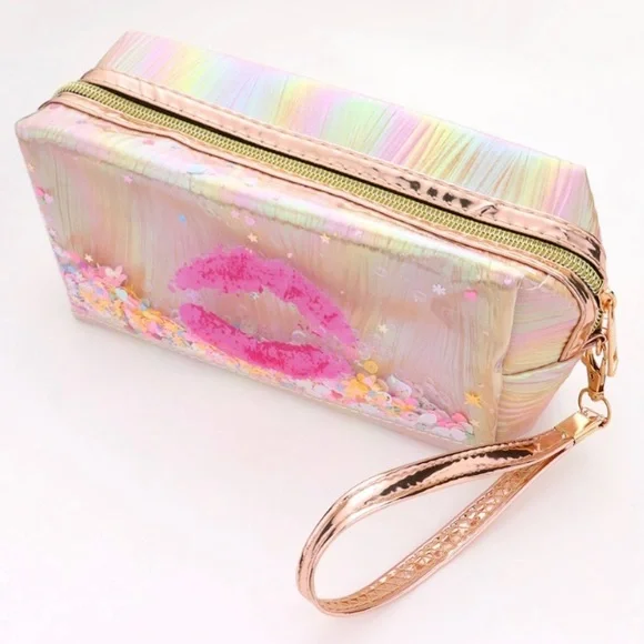 Metallic Gold - kiss Perfect -Style Make up Holder-Travel Bag  🎊 With Handle - Picture 4 of 4